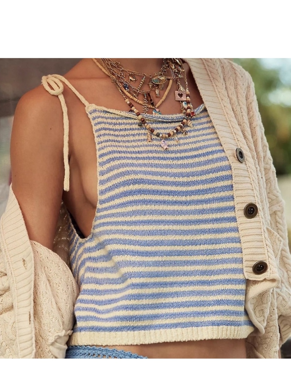 Free People Claire Tank Striped Granada Sky Size XL